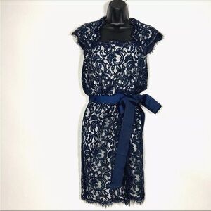 Tadashi Shoji 2 Dress All lace overlayNavy blue knee length short sleeve
